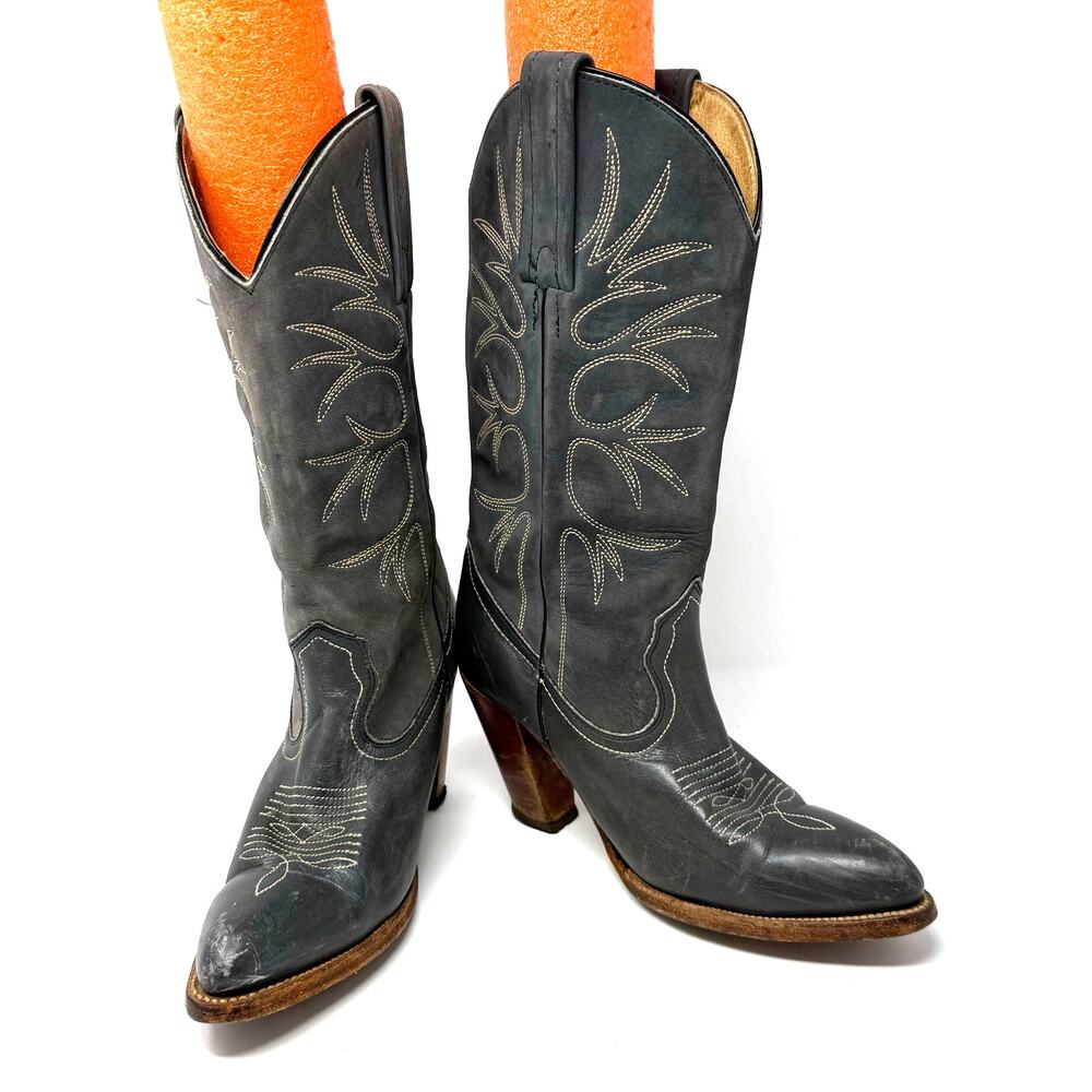 Frye Size 7 Heeled Cowboy Boots Women's Western Black Made in USA Leather